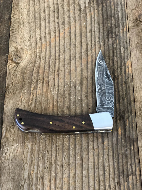 Damascus Walnut Pocket Knife VG 106