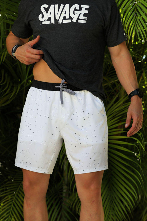 White Athletic Shorts with Black Specks-Burlebo-Seven Hills Outfitters
